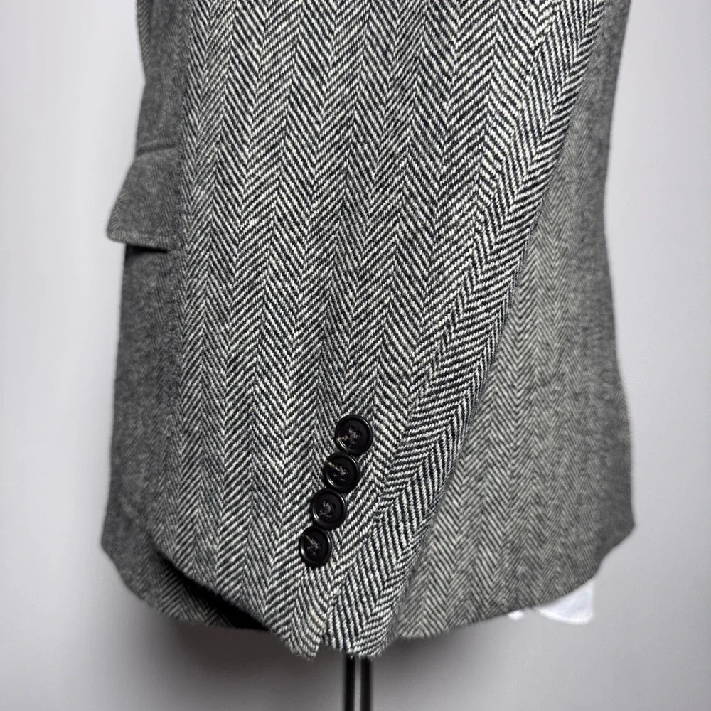 Lands' End Blazer‎ Mens 42R Grey Herringbone Wool Two Button Sport Coat